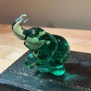 Vintage | Fenton Marching Green Glass Elephant